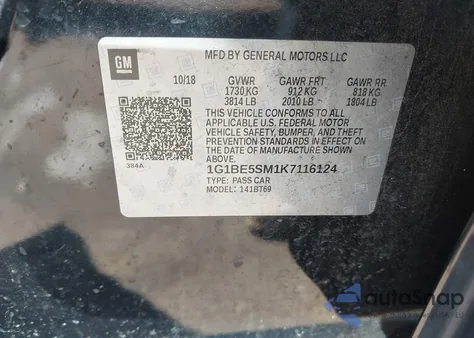 2019 Chevrolet Cruze Lt z USA, uszkodzony, nr VIN 1G1BE5SM1K7116124